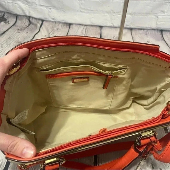 Aldo Color-block Satchel/Tote/Shoulder Bag Orange/Cream/Tan - Picture 7 of 12